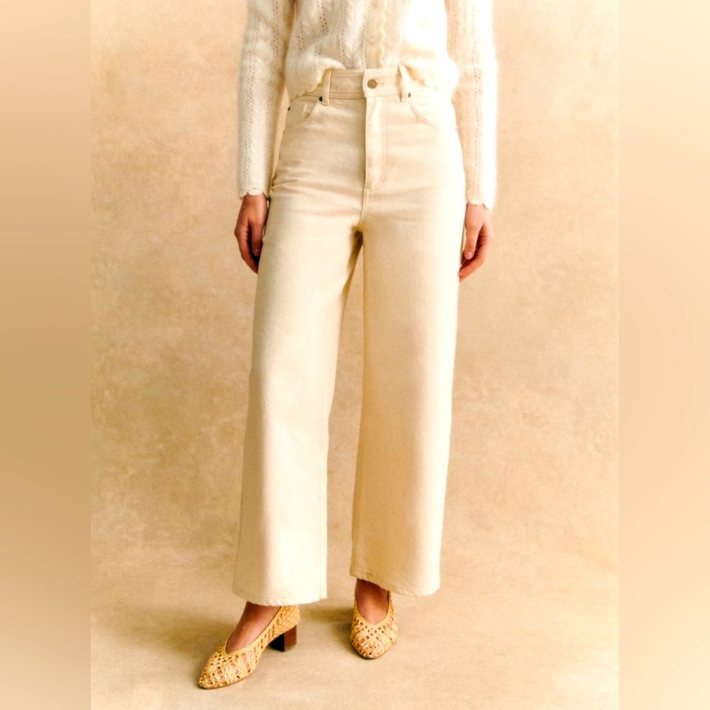 Sézane Le Crop Jeans Mottled Ecru, size 4